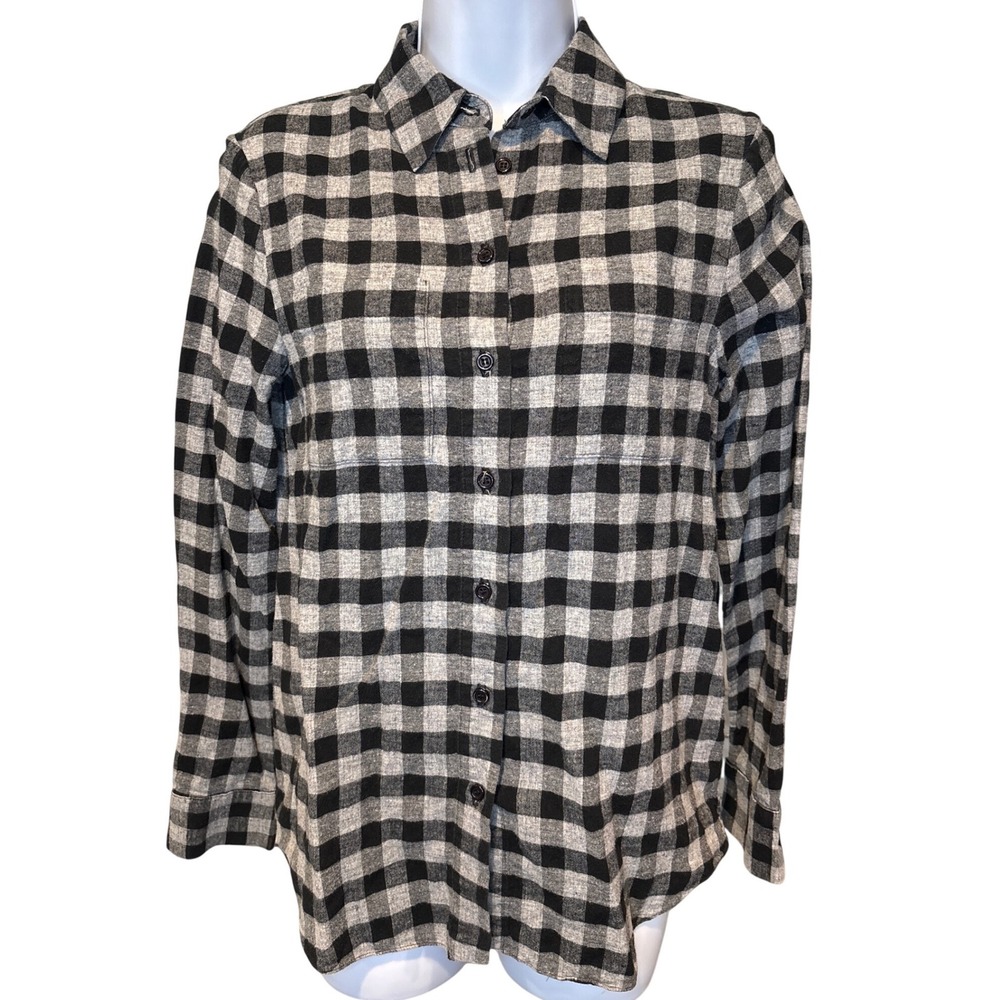 Jenni Kayne Womens Black Gingham Cotton Linen Button Down Shirt XS Excellent
